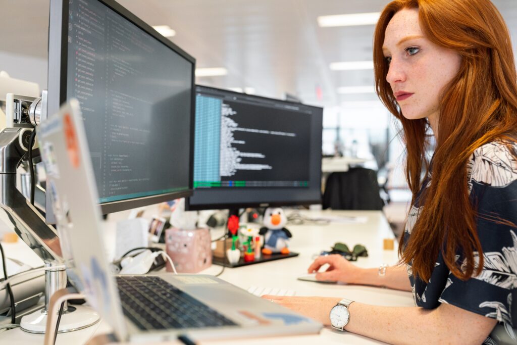 woman desk computer